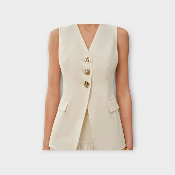 Commense Decor Pocket Tailored Vest – Cream Ivory Woven Fabric – Size XL - Picture 2 of 7